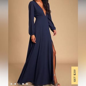 Lulus All My Life Navy Blue Long Sleeve Maxi Dress Navy